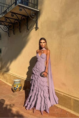 Halter Sweetheart Ruffle Chiffon Evening Gown | Maxi Dress