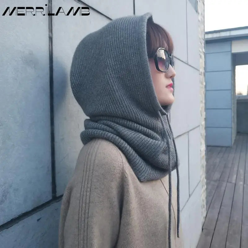 Women's Wool Blend Beanie & Hooded Scarf Set