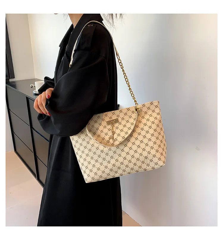 Women's Geometric PU Leather Tote Bag – Large Capacity Shoulder Bag