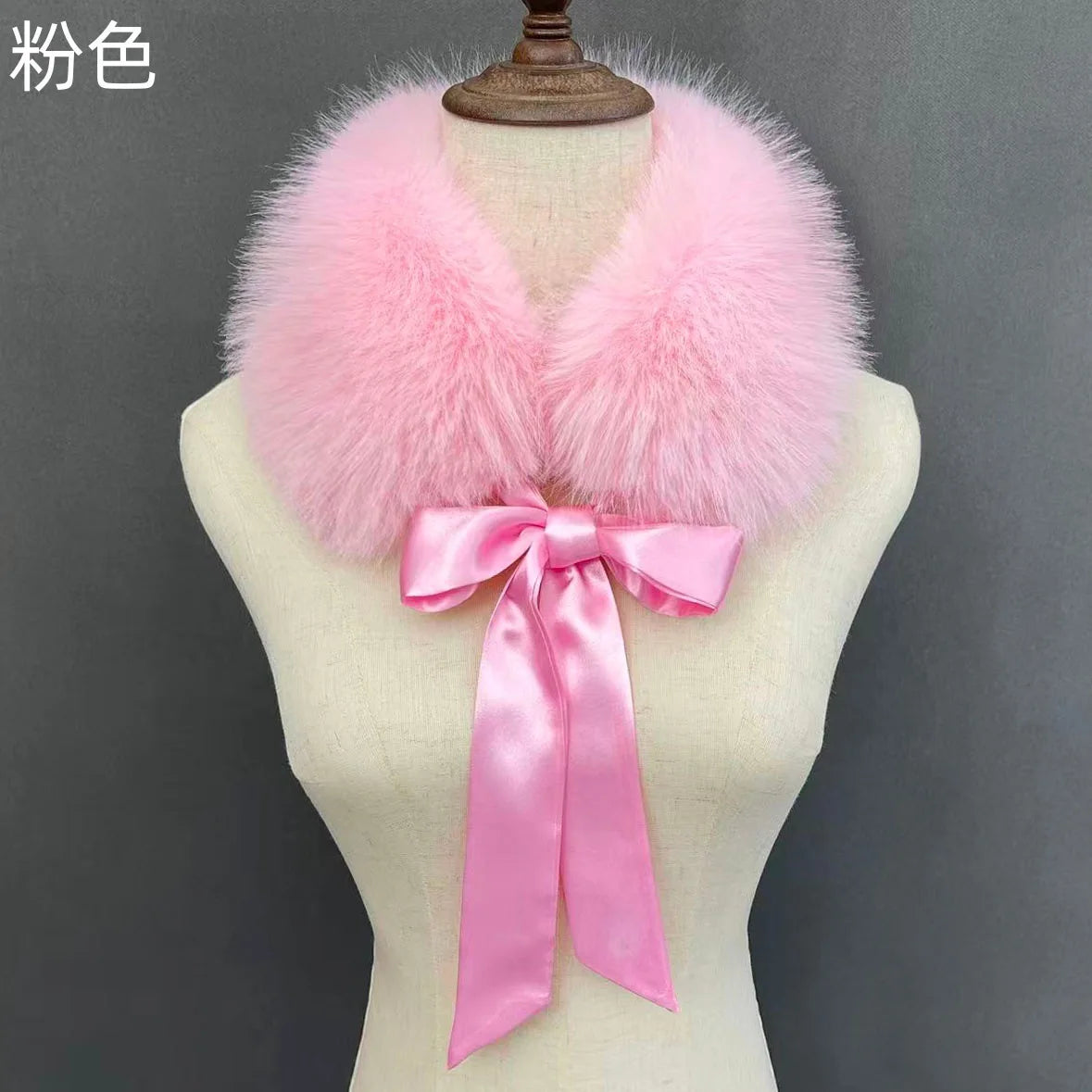 Fluffy Faux Fur Headband Neckerchief 2 in 1 Winter Thermal Plush Ear Warmer Collar Scarf  Satin Ribbon Bow Women Hair Band