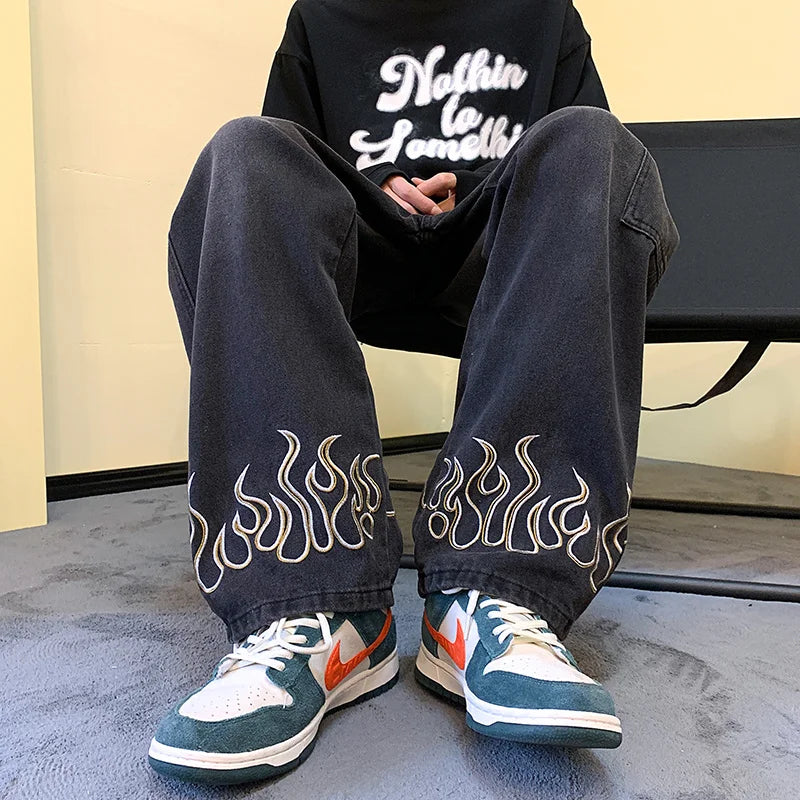 Y2K Flame Print Baggy Jeans