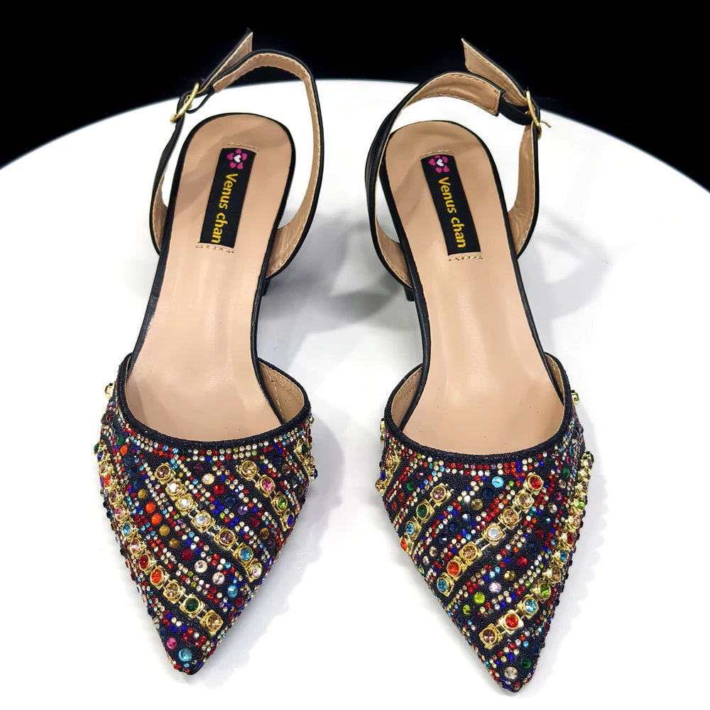 Rhinestone Pointed-Toe Slingback Heels & Bag Set