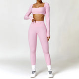 2-Piece Women's High-Waist Yoga Set – Seamless Long Sleeve Workout Suit