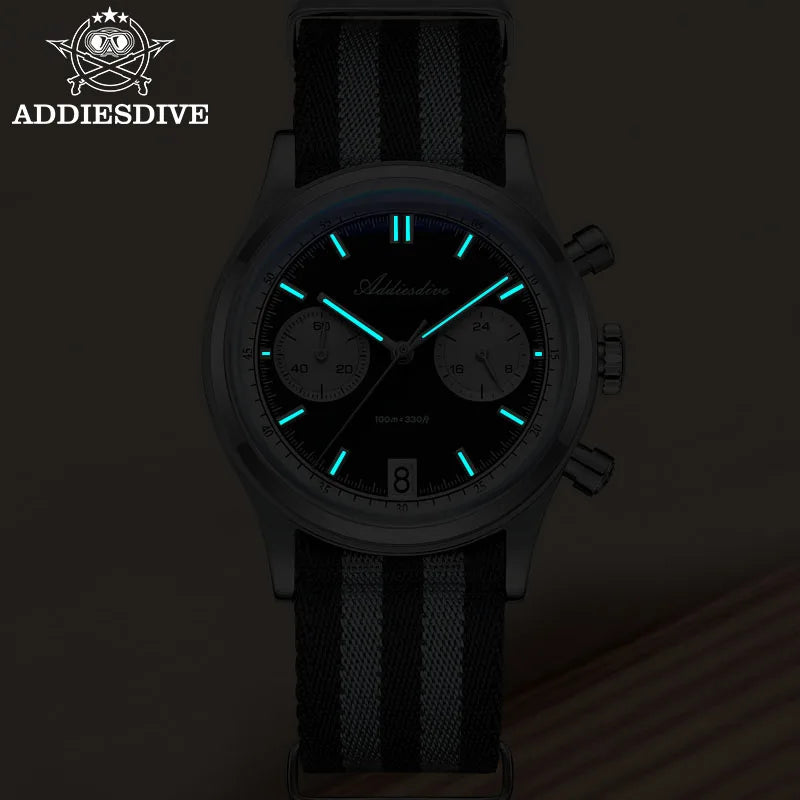 ADDIESDIVE Top Brand Man Watch BGW9 Super Luminous 10Bar Waterproof Bubble Mirror Glass VK64 Chronograph Quartz Steel Wristwatch