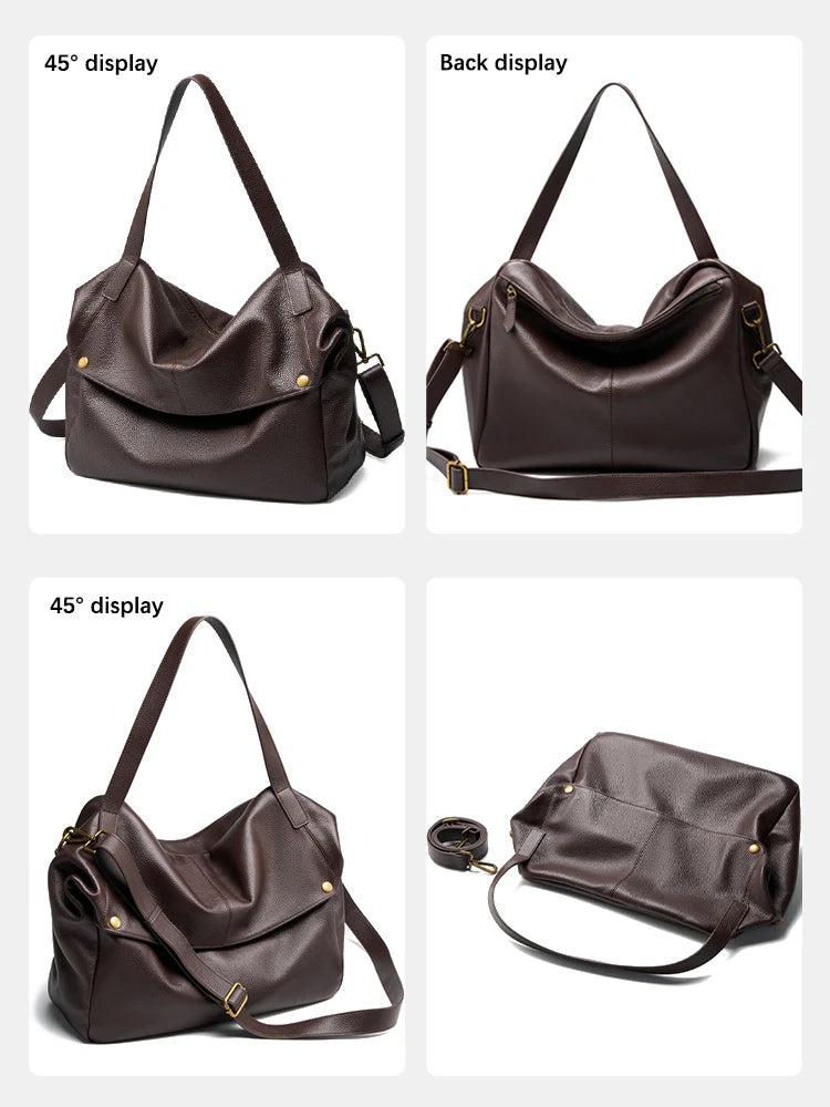 Zency Large Capacity Shoulder Bag Purse Genuine Leather Women's Work Tote Bag Handbag Shopper Bag Pocket For A4 ipad Crossbody
