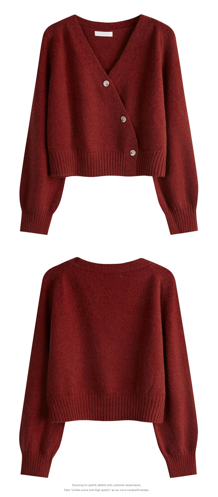 Women's Autumn V-Neck Cashmere Blend Cardigan – USA-Made Loose Knit Sweater
