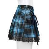 Pink Plaid Y2K Pleated Mini Skirt with Lace Trim