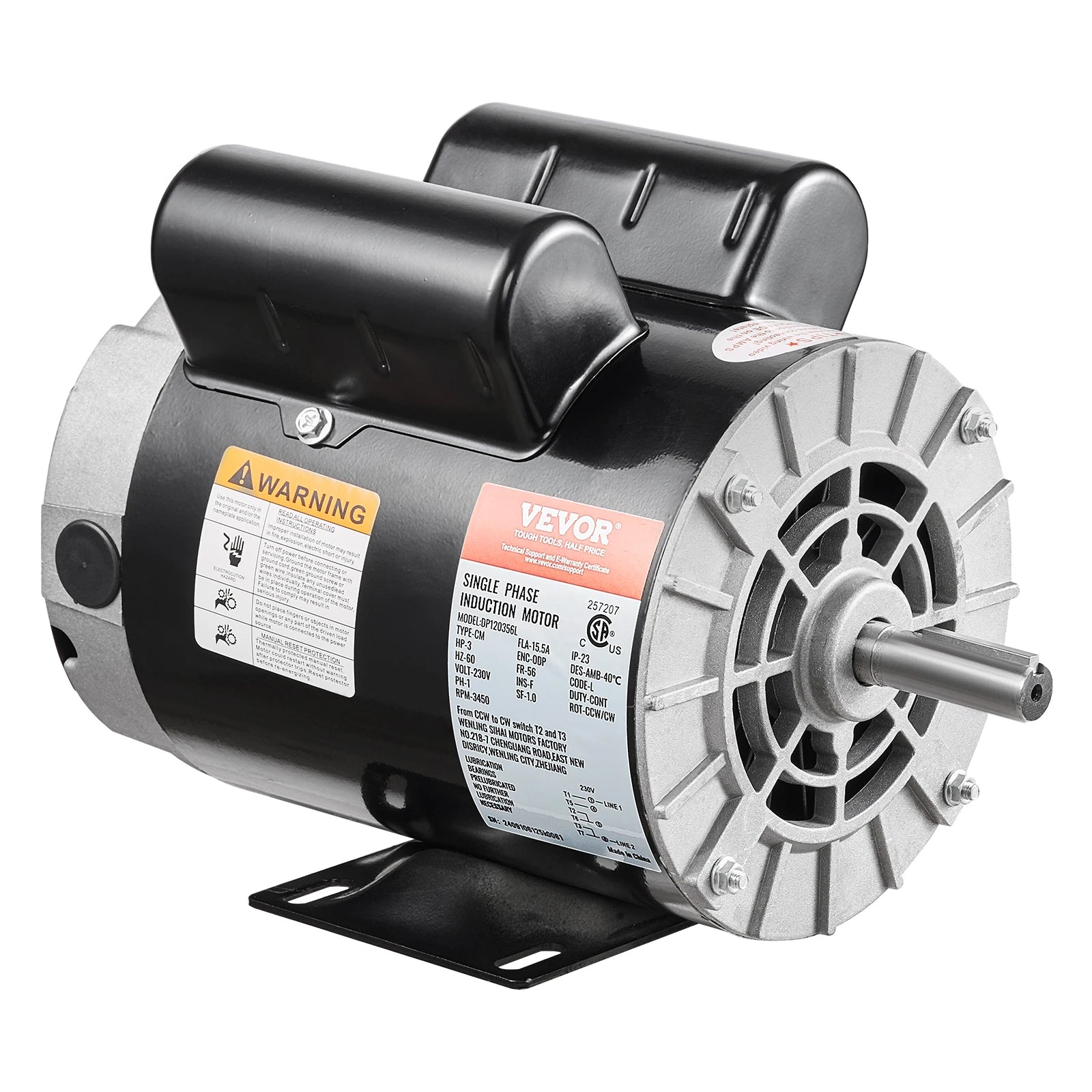 SucceBuy 2/3/3.7HP Air Compressor Motor 230V Single Phase Electric Motor 3450RPM CW/CCW Rotation Motor for Air Compressors