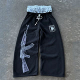 Embroidered Streetwear Pants | Unisex Double-Waist Graphic Bottoms