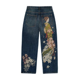 Y2K Harajuku Wide-Leg Jeans | Vintage Plum Blossom Embroidery