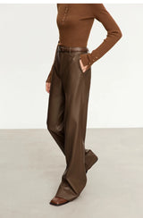 Minimalist Straight-Leg PU Leather Trousers