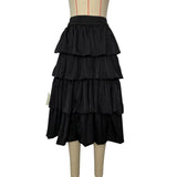 Women's Falbala Layered Elegant High-Waist A-Line Skirt - Black