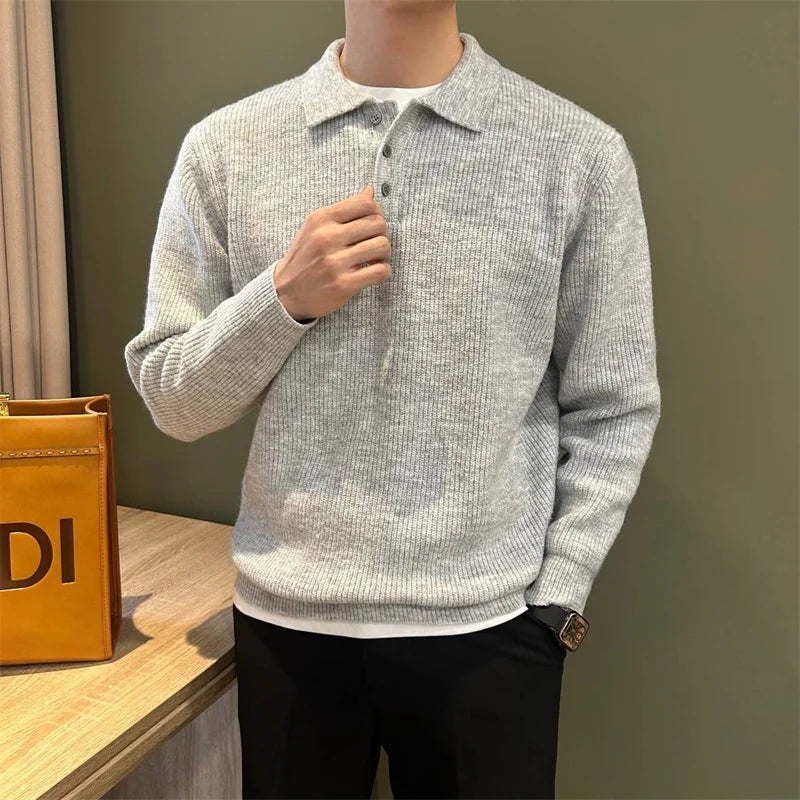 Men's Knit Polo Sweater – Long Sleeve Pullover