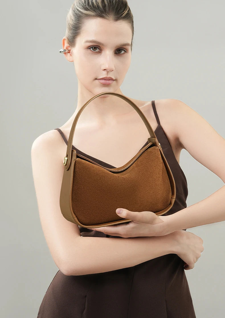 2025 New Suede Leather Crossbody Bag Unique Design Shoulder Pack Women Work Commuting Handbag Urban Beauty Box Tote Messenger