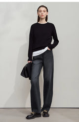 Amii casual Women's jeans 2025 Autumn new minimalist retro Women pants versatile loose cotton wide-leg trousers ladies 12553096