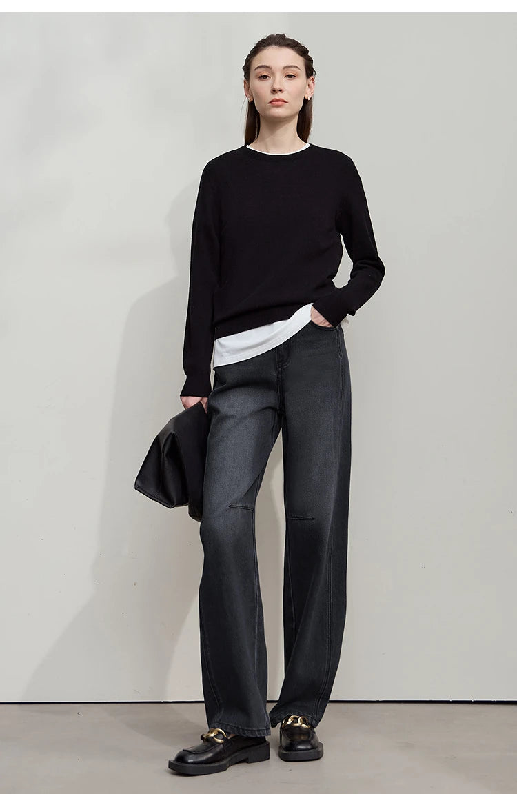 Amii casual Women's jeans 2025 Autumn new minimalist retro Women pants versatile loose cotton wide-leg trousers ladies 12553096