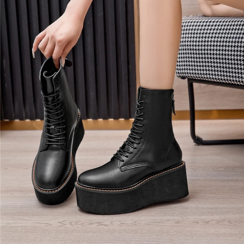 Genuine Leather Winter Wedge Boots