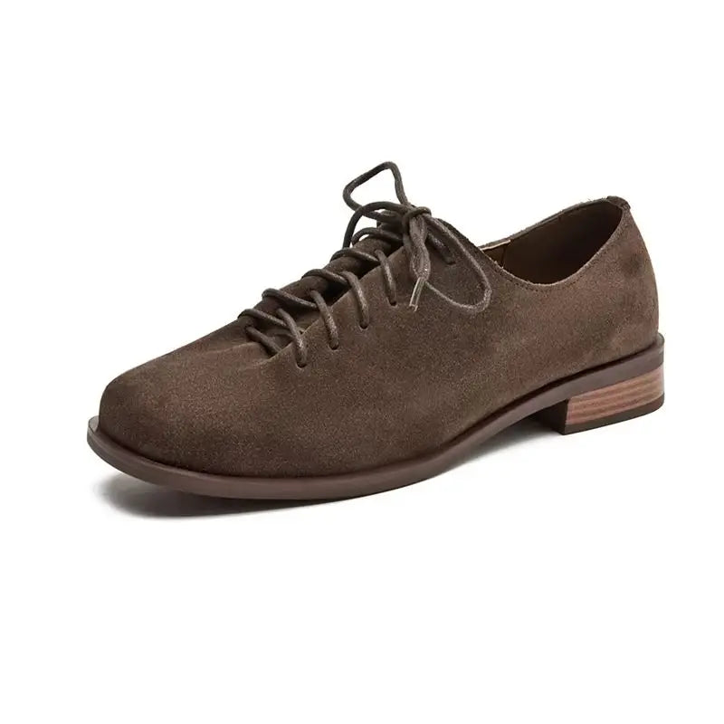 AIYUQI Women's Genuine Leather Lace-Up Oxford Loafers