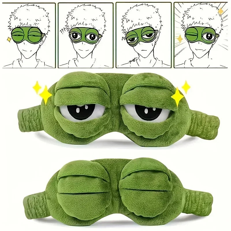 3D Frog Plush Sleep Mask – Soft Cotton Travel Blindfold (Made in USA)