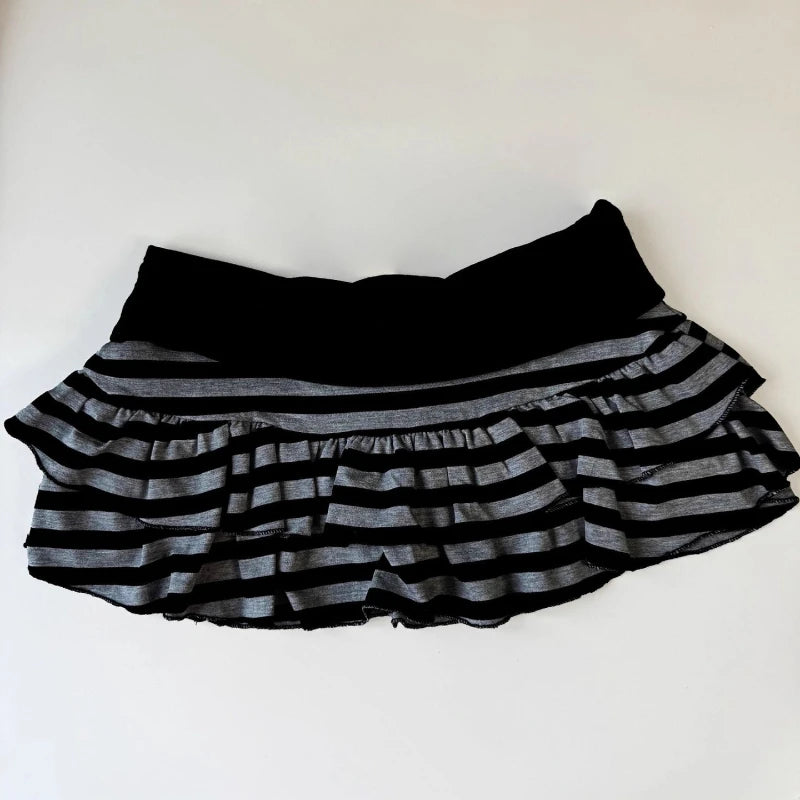Striped Color-Block Tiered Mini Skirt – Y2K Style