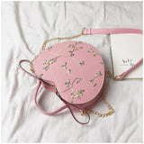 Female Sweet Lace Heart Round Handbags High Quality PU Leather Cross Body Bags for Women Small Fresh Flower Chain Shoulder Bags