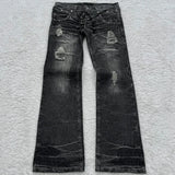 Y2K Retro Washed Double-Waisted Micro-Flare Jeans