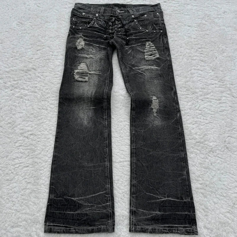 Y2K Retro Washed Double-Waisted Micro-Flare Jeans