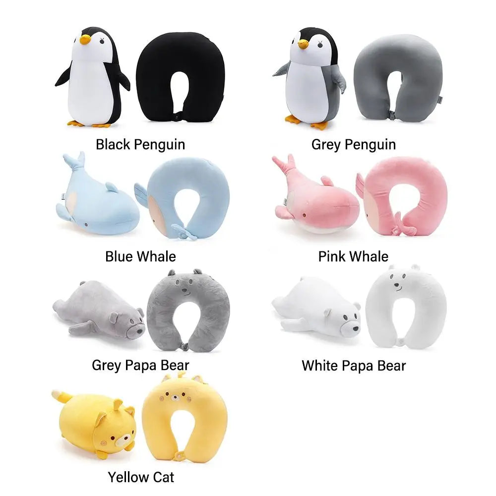 2-in-1 Cartoon Animal Travel Neck Pillow | U-Shape