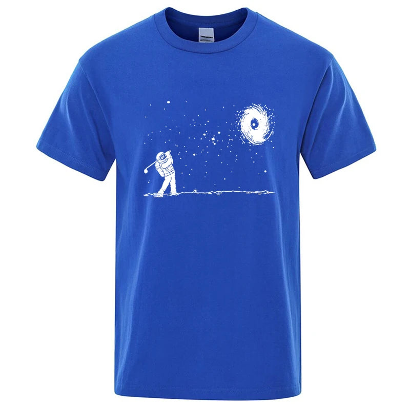 Men's High Quality Cotton Blend Funny Astronaut Print Summer T Shirt Loose O-neck Men Tshirt Short Sleeve T-shirt Male Tees Tops