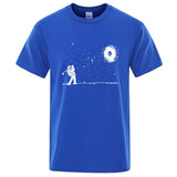 Men's High Quality Cotton Blend Funny Astronaut Print Summer T Shirt Loose O-neck Men Tshirt Short Sleeve T-shirt Male Tees Tops
