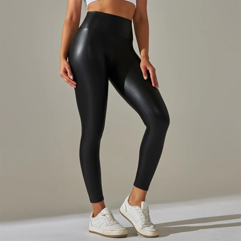Trendy High-Waist Faux Leather Leggings