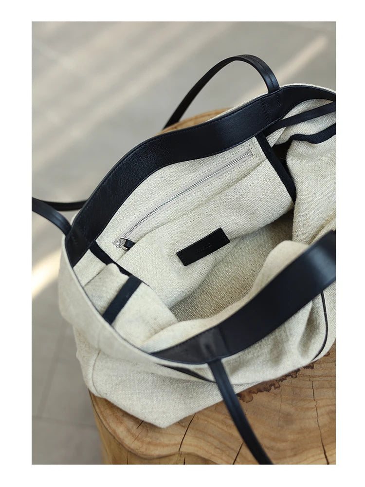 2024 Autumn Cotton And Linen Blend Material Tote Soft And Portable Shoulder Bags Women Casual Practical Bag
