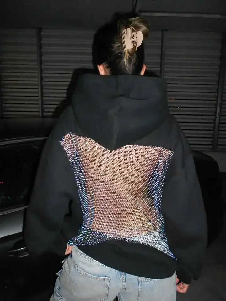 Women's Rhinestone Backless Oversized Hoodie