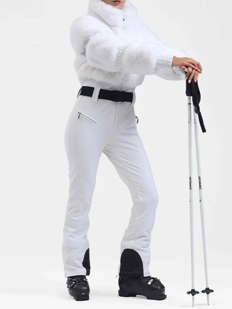Women’s Faux Fur Trim Ski Jumpsuit