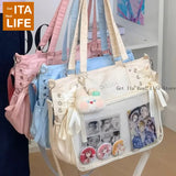 Italife Luxury Large Ita Bag with Ribbon ACG Display Women Blue Big Clear Shoulder Bag with Pin Insert Girl Pink Itabag Bow H201
