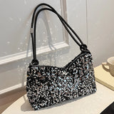 Daily Trendy V-neck Sequins Mini Underarm Bag Soft Lining, Simple Party Handbag for Women Street Matching Night Events