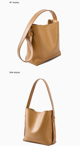 Zency New 2026 TrendyTwo Layer Cow Leather Shopper Shoulder Bag Commuter Large Bucket Handbag Simple High Quality Women Tote Bag