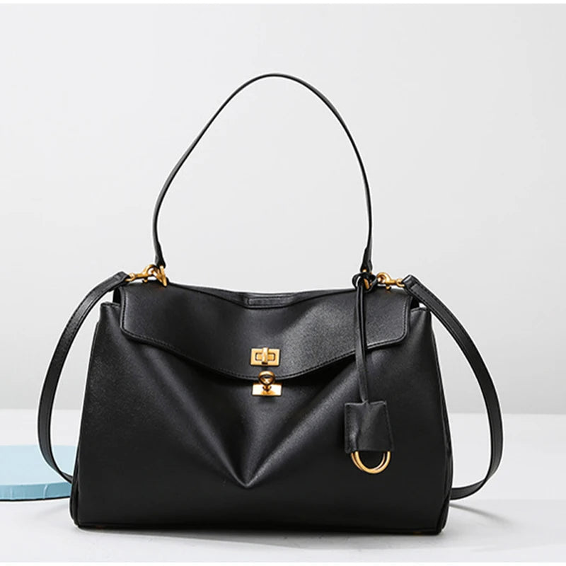 Minimalist Luxury Korean Soft Leather Flap Bag Women Detachable Crossbody Strap Large Capacity Office Daily Commuter Hand Purse