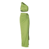 Ladies Summer 2 Pieces Set Women Sleeveless Backless Strap Spit Crop Top Side Slit Slim Long Skirt Evening Party Club Streetwear