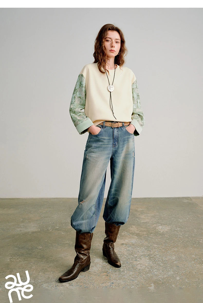 Women's Layered-Look Patchwork Sweatshirt