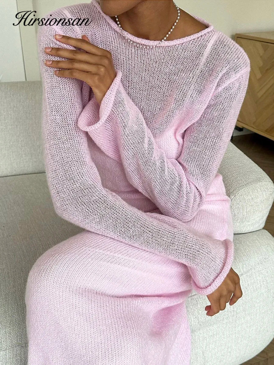 Elegant O-Neck Knit Maxi Dress