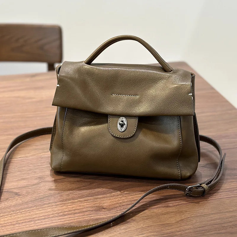 Johnature 2026 Autumn New Handmade Retro Genuine Leather Women's Bag Versatile Soft Cowhide Solid Color Shoulder Crossbody Bags