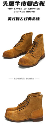 KOWM Hiking shoes men's walking boots British cowhide high top motorcycle boots ankle casual sneakers trekking shoes thick soled