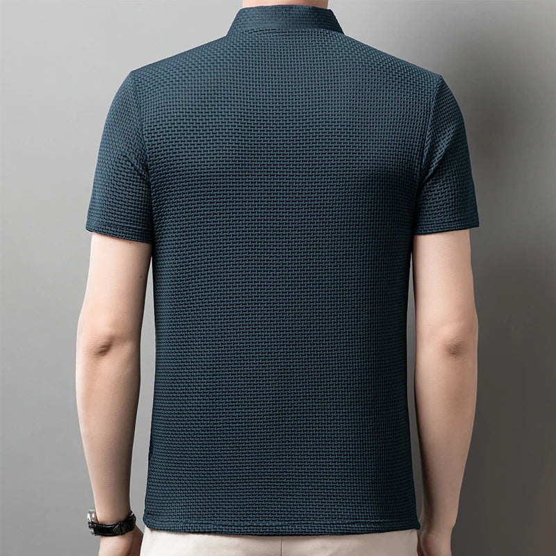 Men's Textured Knit Polo – Breathable Business Casual