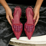 Women's Pointed-Toe Slingback Stiletto Heels with Sparkle Detail