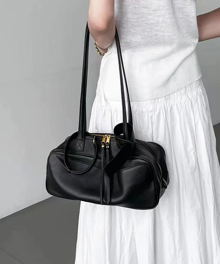 High Version Genuine Leather Pillow Bag for Women 2026 New All-Match Large Capacity First Layer Cowhide Bowling Bag for Women