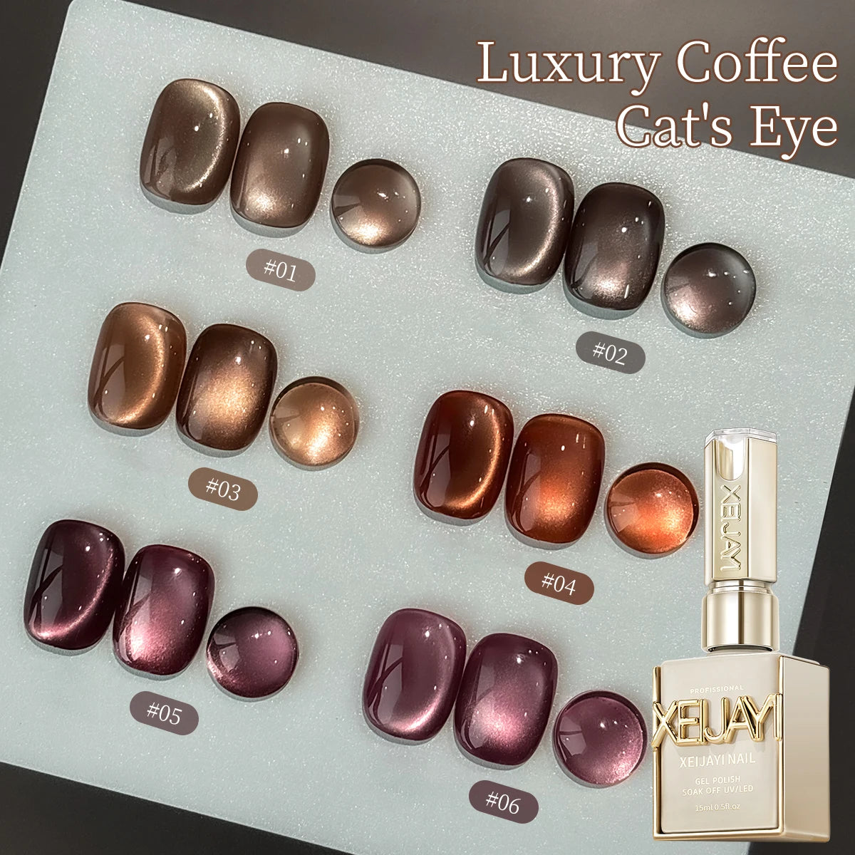15ml Coffee Cat's Eye Gel Polish Set – UV LED Nail Kit