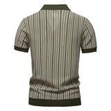 Men's Striped Mesh Polo – Contrast Panel, Breathable