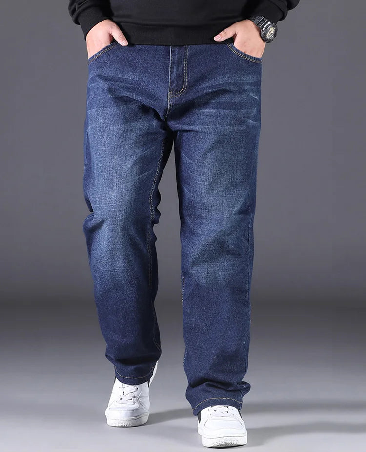 Plus Size Men's Jeans 10XL(160kg) Straight Leg Stretch Denim Pants For 160KG Heavyweight Blue/Black Big & Tall Casual Trousers