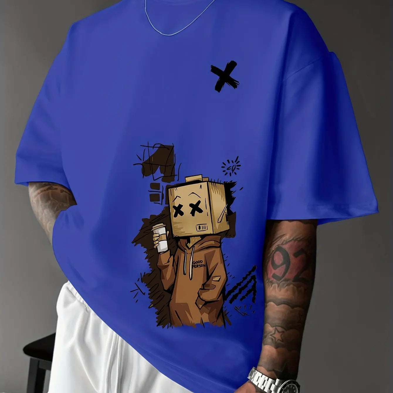 Men's Pure Cotton Graffiti Print Loose Fit Casual T-Shirt
